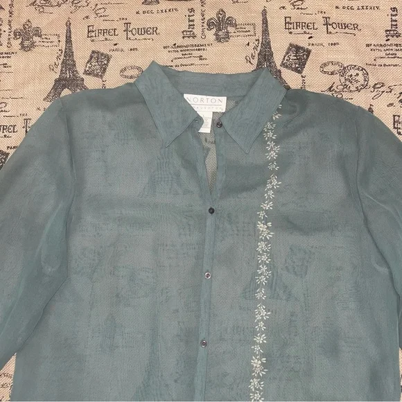 Norton Mcnaughton NWT! Eclipse See Throug Long Sleeve Button Down Blouse Size L - Picture 5 of 14